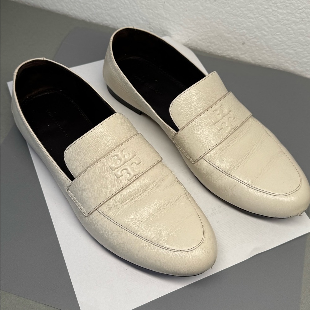 Tory Burch Cream Leather Penny Loafers for Men